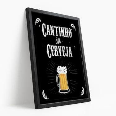 Imagem de Quadro Decorativo Cantinho da Cerveja Com Moldura Bar Churrasco Bebida Cervejeira Criativo Preto Frase Divertido Masculino Cozinha Garagem