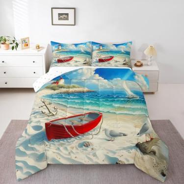 Imagem de Castle Fairy Conjunto de edredom infantil com estampa de barco à vela, estampa de barco à vela, lençol de luxo, para meninas e adolescentes, 2 fronhas