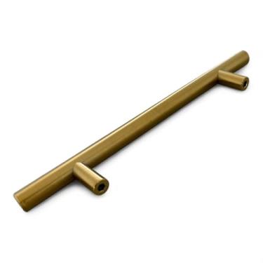 Imagem de Puxador para Móveis e Gavetas,Tubo Redondo, 20 cm, Aço Inoxidável, Acabamento Fosco, Kit com 10 Peças, Estilo Minimalista (Dourado)