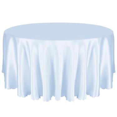 Imagem de Entsin 1 pacote de toalha de mesa redonda de 3 m / 3 m, capa de mesa de cetim azul claro para 8 a 12 assentos, toalhas de mesa sedosas laváveis e resistentes a rugas para decoração de festa de