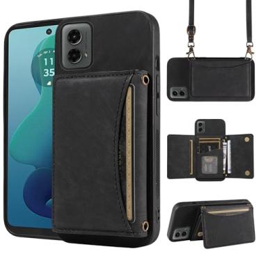 Imagem de Capa de telefone para Motorola Moto G 5G 2024 capa carteira com alça de ombro transversal, suporte fino para cartão de crédito de couro PU, acessórios para celular, bolsa flip para celular G5G 5 G G5