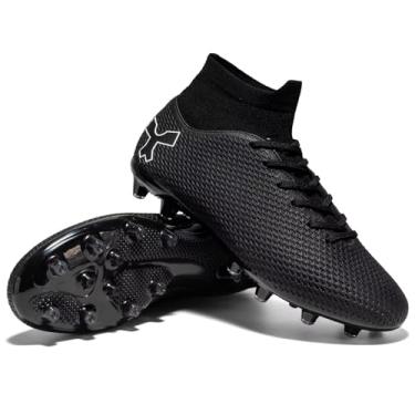 Imagem de changshen Chuteiras de futebol juvenis profissionais confortáveis sapatos de futebol unissex com cadarço tênis de futebol masculino leve e firme, Preto, 35