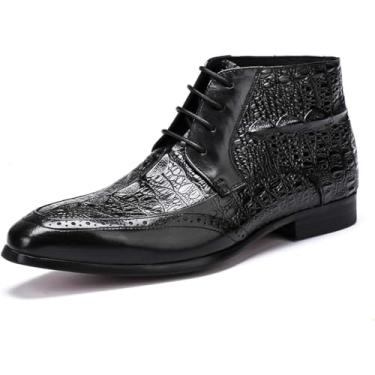 Imagem de Botas Masculinas De Couro Genuíno Derby Com Cadarço E Botas De Tornozelo Casuais De Negócios Com Textura De Crocodilo, Brown, 5.5 UK