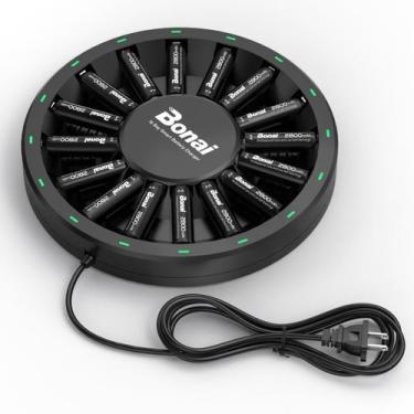 Imagem de Carregador de bateria BONAI 16 Bay Smart com 16 pilhas AA de 2800mAh