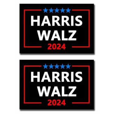 Imagem de Pacote com 2 ímãs para carros Harris Walz 2024 Kamala Harris Tim Walz 