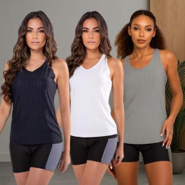 Imagem de Kit 3 Regata Dry Fit Feminina Academia Manga Curta Fitness - Blanco St
