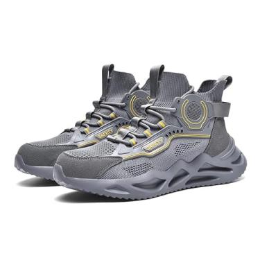 Imagem de YMXSUPPER Sapatos masculinos com bico de aço para trabalho, tênis de segurança, confortável, leve, à prova de perfuração, sem cadarço, indestrutível, Cinza, 40