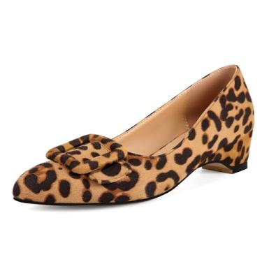 Imagem de Sapato social feminino Fericozt bico fino, salto baixo grosso, escarpim confortável com fivela, Leopardo, 39