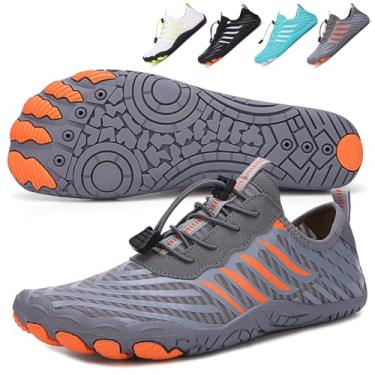 Imagem de Tênis de caminhada descalço feminino, masculino, unissex, respirável, antiderrapante para caminhada, bico largo, para caminhadas, corrida, ioga e esportes aquáticos, Cinza, laranja, 14 Wide Women/12