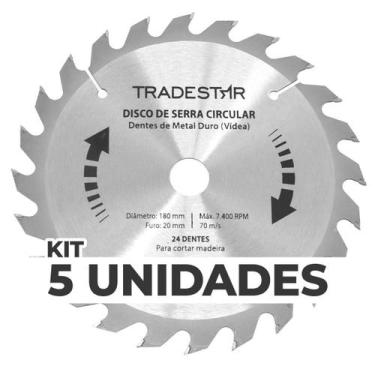 Imagem de Kit 5 Discos Serra Circular Madeira 24D 180x20mm Uso Makita - Tradesta