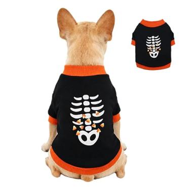 Imagem de Camiseta de cachorro com estampa de espinha de peixe de Halloween preta para cachorro