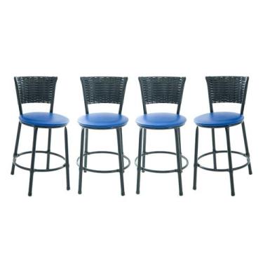 Imagem de Combo 4 banquetas banco baixo junco preto balcão cozinha area - ESPAÇO