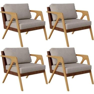 Imagem de Kit 04 Poltronas Pietra L02 material sintético Marrom Linho Bege - LYA