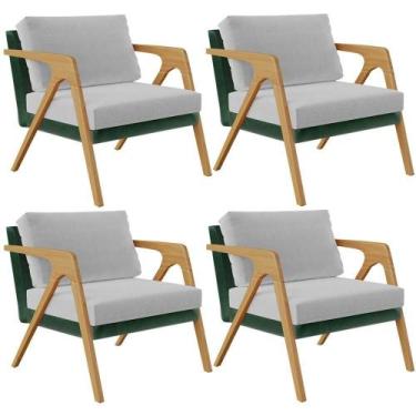 Imagem de Kit 04 Poltronas Sala L02 Facto Verde Musgo Linho Cinza - LYAM DECOR