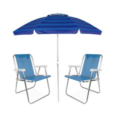 Imagem de Kit Praia Guarda Sol Articulado 2m Cadeira Alta Sannet Alumínio - Mor,