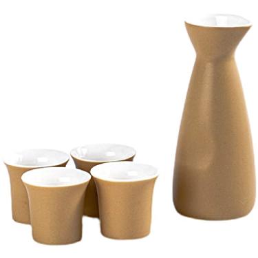 Imagem de JOEUQK Conjunto de 5 peças de saquê, conjunto de copos de saquê de cerâmica retrô tradicional, com 4 copos de saquê, 1 pote de saquê, design elegante, melhor presente para copos de família e amigos