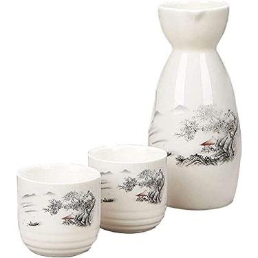 Imagem de Conjunto de saquê de cerâmica pintado à mão garrafa de saquê de porcelana feita à mão e conjunto de 2 xícaras de presente 175 ml moderno conjunto de garrafa de saquê japonês com copos de saquê para