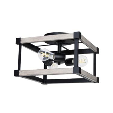 Imagem de SYLVANIA Luminária de montagem semi-embutida de 33 cm com luz noturna com 90 LMS, 3 lâmpadas, hardwire, interior, madeira sintética/preto fosco - 1 pacote (63586)