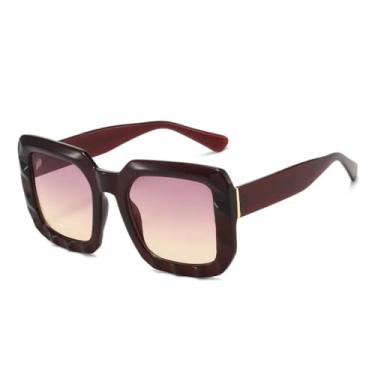 Imagem de Óculos de sol femininos retrô com gradiente, design moderno e com contraste de cores, clássico, simples e casual, masculino, UV400 (vinho, vermelho e rosa)