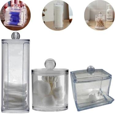 Imagem de Kit Multifuncional Organizador Dispenser Acrilico Porta Objetos Algodão Cotonetes e Cosmeticos 3 Peças