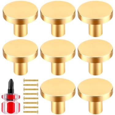 Imagem de 8 maçanetas de armário, puxador redondo para armário de móveis com 8 parafusos, puxadores de gaveta, ferragens de armário de cozinha com uma mini chave de fenda (ouro)
