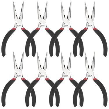 Imagem de Dimeho 8 peças de alicates de ponta de agulha, conjunto de alicates de nariz longo de 12 cm de aço carbono alicate de mandíbula serrilhada para dobrar fios, cortar joias, fabricação de joias, reparo