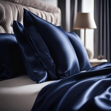 Imagem de Kit 6 Fronhas de Cetim Anti Frizz 48x68cm Premium – Fronha para Cabelo e Pele Macia (Azul Marinho)