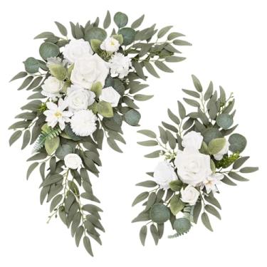 Imagem de Nishiyuenyi 2 peças de flores de arco de casamento, guirlanda floral artificial decorativa, lintel de porta, folhas verdes para vegetação, janela de cerimônia em, Branco