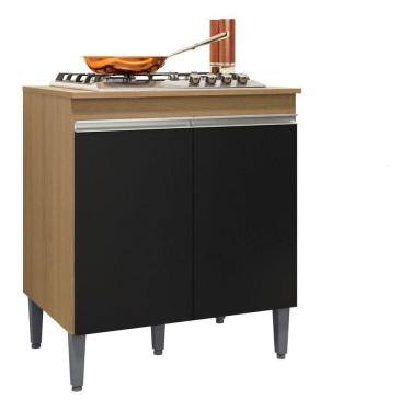Imagem de Balcão Gabinete Cooktop Andreia 4 Ou 5 Bocas Ajl Móveis Cor Amêndoa/preto