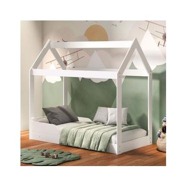 Imagem de Cama Infantil Barreto Montessoriana Encanto com Tenda e Grade de Proteção - Branco