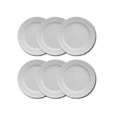 Imagem de Conjunto de Pratos Rasos Germer Tassel em Porcelana Branco – 6 Peças
