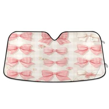 Imagem de ATTX Para-brisa de carro com arcos vermelhos rosa 134.6 cm x 59.7 cm escudo solar universal com proteção UV, persiana de janela frontal automática dobrável para caminhões Sedans SUVs #6