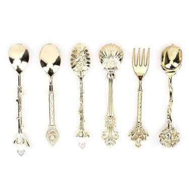 Imagem de Conjunto retrô de garfo de colheres de liga de zinco, estilo europeu para misturar bebidas misturadas, ouro, prata, bronze vermelho ou bronze verde, para cafeteria de chá e leite (ouro)