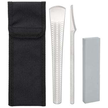 Imagem de Segbeauty Conjunto de facas profissionais para pedicure, 2 peças, ferramenta de remoção de pés calosos de aço inoxidável com pedra de amolar, raspador de pés com bolsa de armazenamento, lâminas de