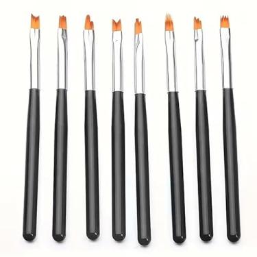 Imagem de Conjunto de 8 pincéis de arte de unhas, pincel de gel de unhas 3D Builder, caneta profissional de acrílico para manicure de salão em casa, preta