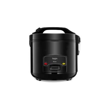 Imagem de Panela de Arroz Elétrica, 1 Litro, Preta, 400W, com Cuba Antiaderente, Copo Medidor, Colher e Grade para Vapor, 220V, 20,5 x 20,5 x 23,5cm