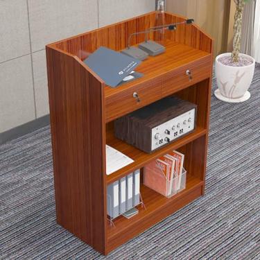 Imagem de Suporte de madeira para pódio, púlpitos para igrejas modernas, pódio para palestras com gavetas e prateleira de armazenamento, suporte de pódio portátil para igreja com placa defletora para escolas