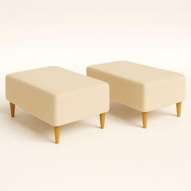 Imagem de Kit 2 Puffs Bela Manu Decor Madri Sued Bege Com Pés Palito 