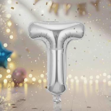 Imagem de Balões grandes de letras prateadas de 81 cm T, balões de alumínio preenchidos com hélio Mylar Tlphabet para festas de aniversário e decorações de aniversário, suprimentos de decoração de festa de