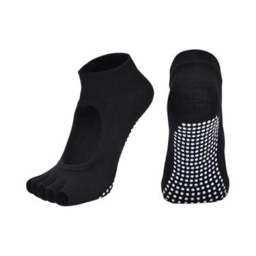 Imagem de Meias De Algodão Antiderrapantes Para Yoga E Pilates Femininas Respirá