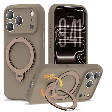 Imagem de LEKMOTIN Capa compatível com iPhone 17 Pro de 6,3 polegadas com suporte magnético giratório 360 [compatível com Mag-Safe] Capa de silicone líquido macio 17 Pro para homens e mulheres, ouro deserto