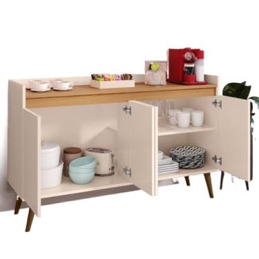 Imagem de Aparador Buffet Sala De Estar Cantinho Café Armário Cozinha 2,3,4 Portas Organizador Prático(Lívia 4 Off White Com Freijó)