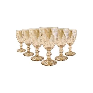 Imagem de Conjunto 6 Taças de Vidro Diamond Gold, 325ml, Acabamento Dourado, Design Diamantado, 17cm Altura, Vidro
