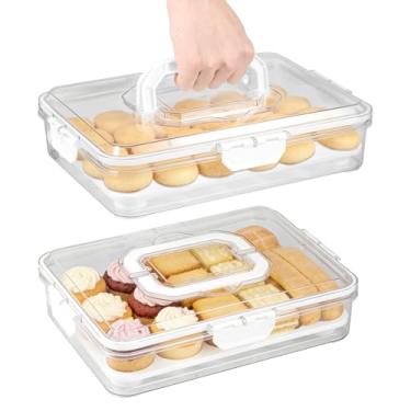 Imagem de Pacote com 2 recipientes para ovos desviados com tampa e alça, bandeja de ovos diabólicos com suporte para armazenamento de 48 ovos, bandeja portátil para armazenamento de ovos para festa e cozinha em