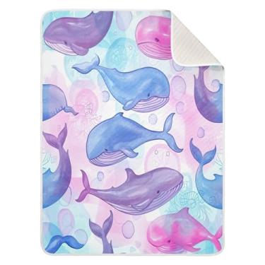 Imagem de Qilmy Cobertor de bebê de baleias rosa e azuis 76 x 101 cm, cobertor infantil de algodão macio para meninos e meninas, cobertor leve e quente para bebês e bebês recém-nascidos