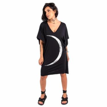 Imagem de Vestido Kaftan Estampado Lua Nova Gola V Feminino, G, Preto