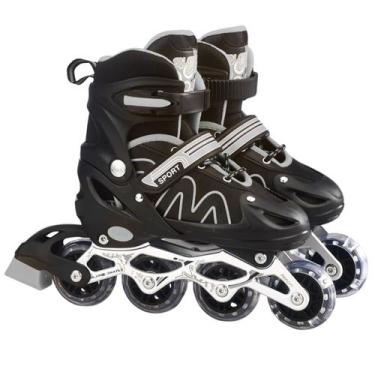 Imagem de Patins Roller Ajustável Inline 4 Rodas Adulto Rodinha Led TAMANHO:PRET