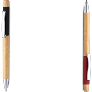 Imagem de Caneta Esferográfica Retrátil em Alumínio Reciclável e Bambu, Escrita Azul, Refil Parker, Grip Antiderrapante, 1 e 2Unidades, 1mm (Preto e Vermelho)