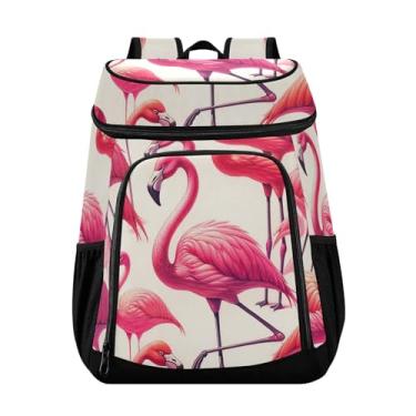 Imagem de ODAWA Mochila térmica à prova d'água para praia, listras náuticas, âncoras, mochila de almoço para piquenique, pesca, caminhadas, acampamento, Flamingos rosa