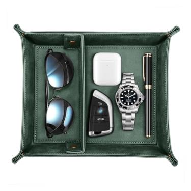 Imagem de SITHON Bandeja organizadora organizadora de mesa - bandeja removivel com 2 compartimentos, bandeja para penteadeira de cabeceira, suporte para mesa de cabeceira, suporte de mesa para controlador, chaves, telefone, joias, verde escuro